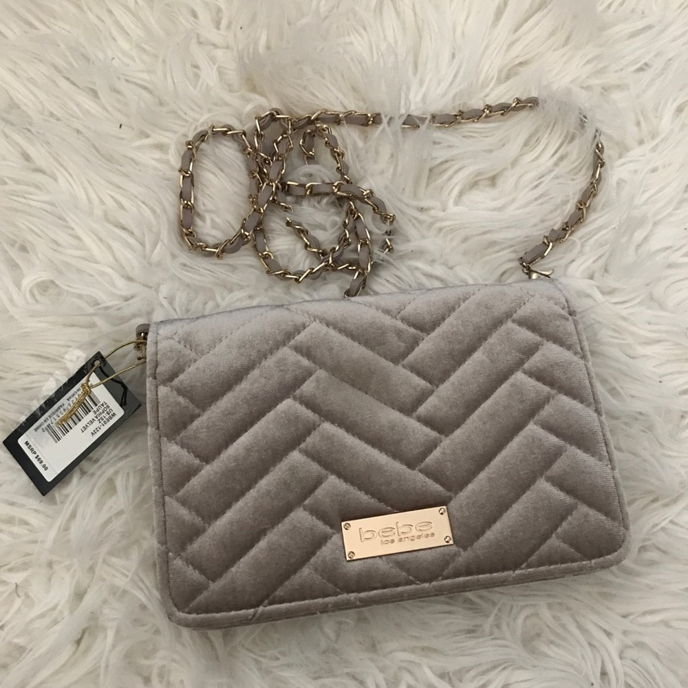 Bebe Sophia Velvet Taupe Bag